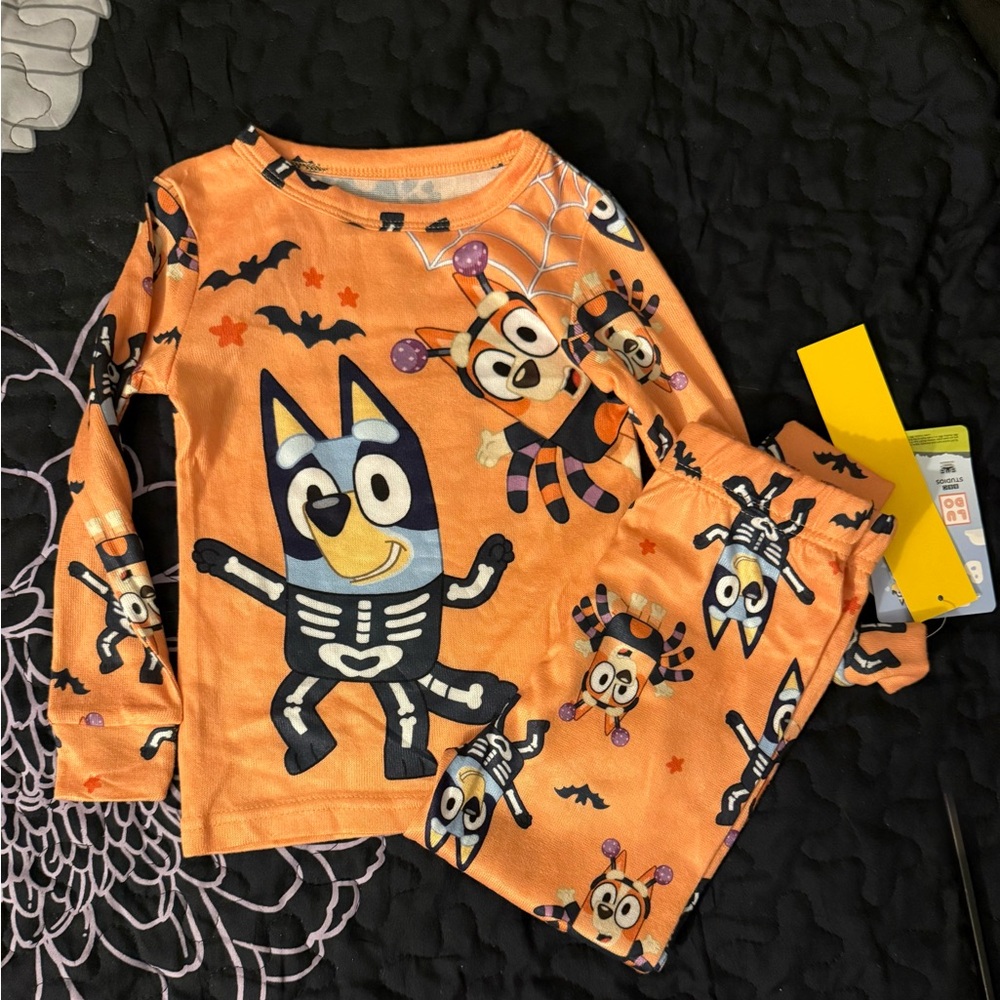 Halloween Orange Bluey Skeleton Pajama Set - Orange